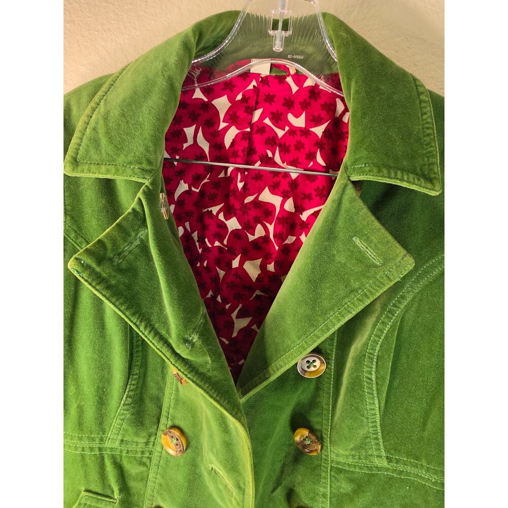 Boden Green 100% Cotton Velvet Blazer Contrasting Magenta Foral-printed Lining 4 - Picture 3 of 8